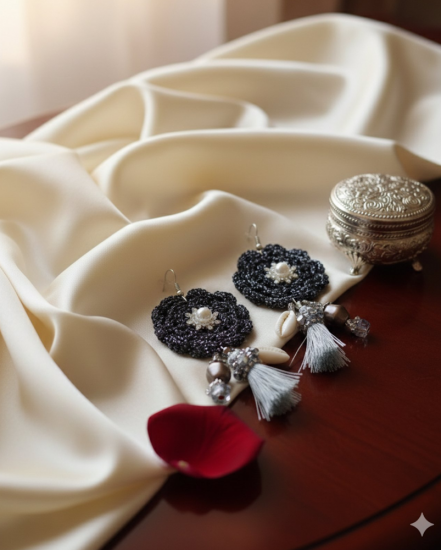 Háčkované  dizajnové náušnice "Dizajn a umenie"